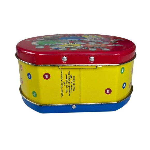 Vintage 1999 M&Ms Round Metal Lunchbox Tin Handle Blue Red - Picture 4 of 10